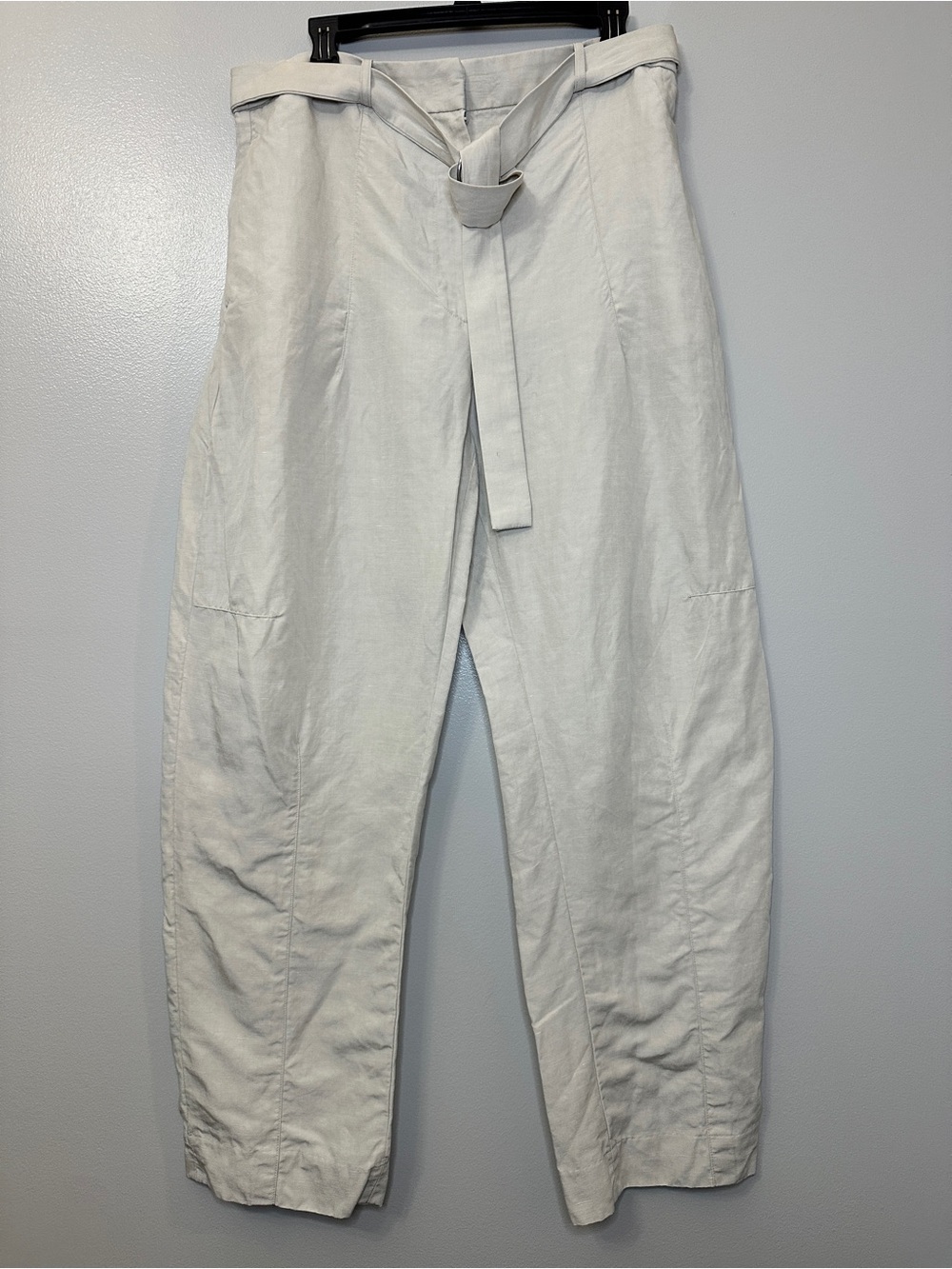 Banana Republic Womens Pants 12L Belted Tencel Linen Beige Straight Wide Leg